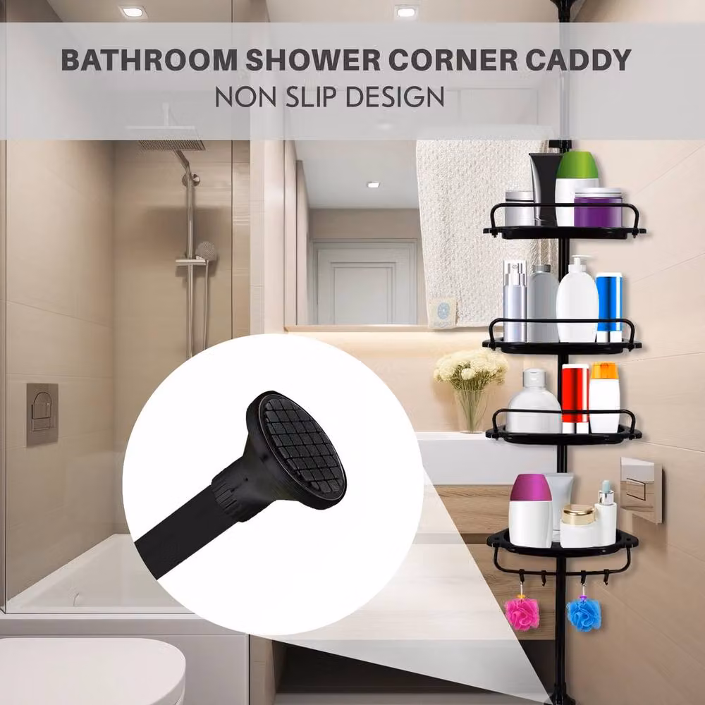 Havendro 4 Tier Black Wall Mounted Corner Bathroom Shower Caddy Storage Rack – 4