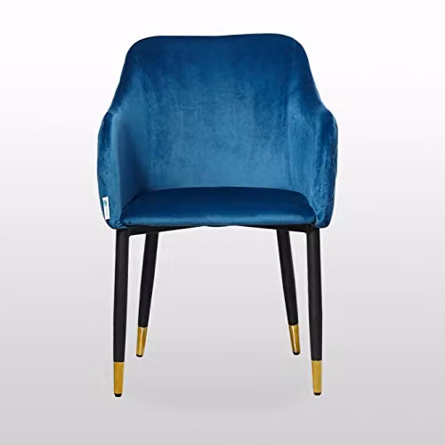 P&N Homewares Verona Velvet Dining Chairs Set of 2 in Blue with Gold Accents – 4