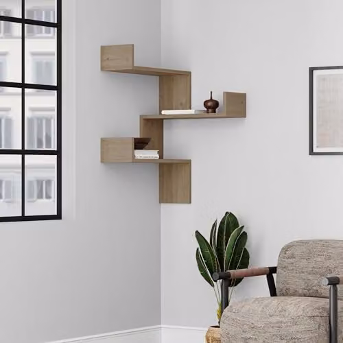 HOCUS PICUS 3 Tier Corner Bookshelf in Natural Oak, W/D/H: 60 x 22 x 90 cm