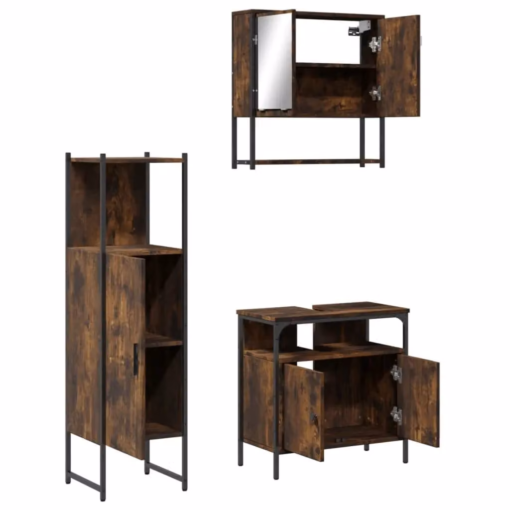 Berkfield Home 3 Piece Smoked Oak Bathroom Furniture Set in Brown – 3
