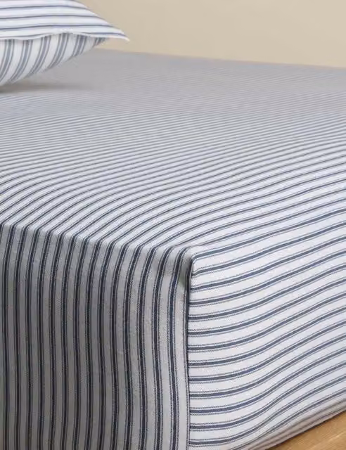 M&S Brushed Cotton Striped Deep Fitted Sheet in Slate Blue