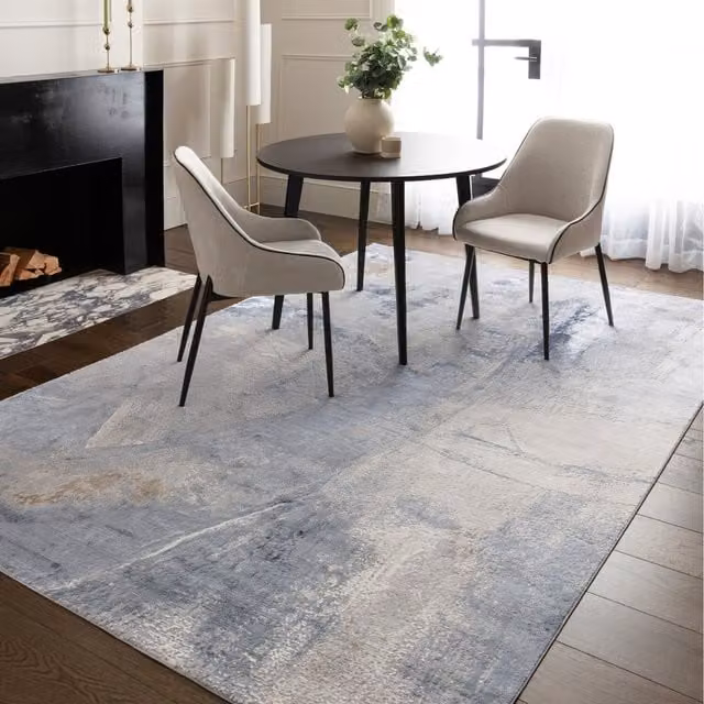 Furniturebox UK Zephyr Blue Metallic Lustre Abstract Rug, Blue, Beige, Grey and Silver, W: 230 cm, D: 160 cm
