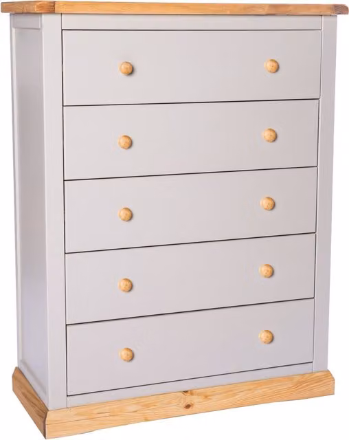 Cabinet Bits Bomporto 5 Drawer Chest in Light Grey with Wood Knobs