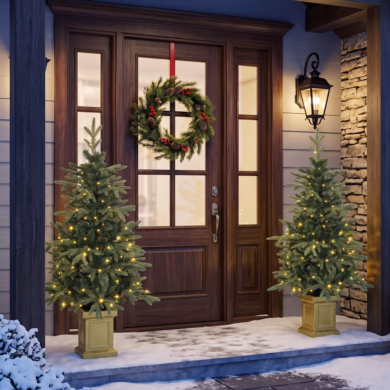 HOMCOM Set of 2 Green 4ft Artificial Aspen Fir Christmas Trees with Multicolour LED Lights and Remote Control – 8
