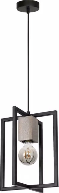 Milagro Ralph Industrial Black Height Adjustable Suspended Pendant Lamp with Wood and Metal Details
