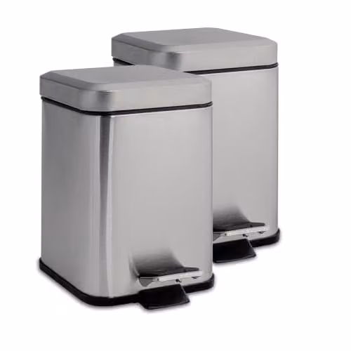 Harbour Housewares Pack of 2 Square Stainless Steel Pedal Bins, 3L, Silver – 1