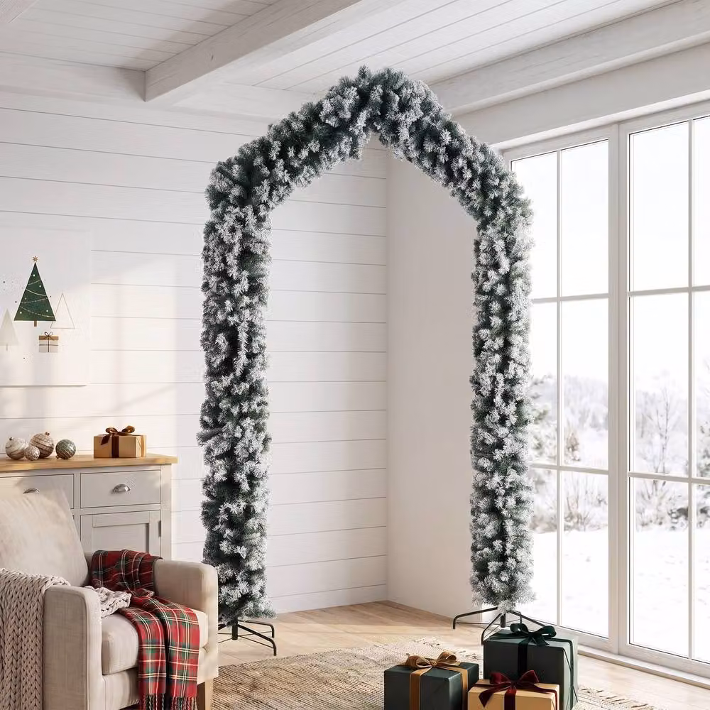 HOMCOM 9ft Flocked Snow Christmas Tree with 1400 Branch Tips, Green – 2
