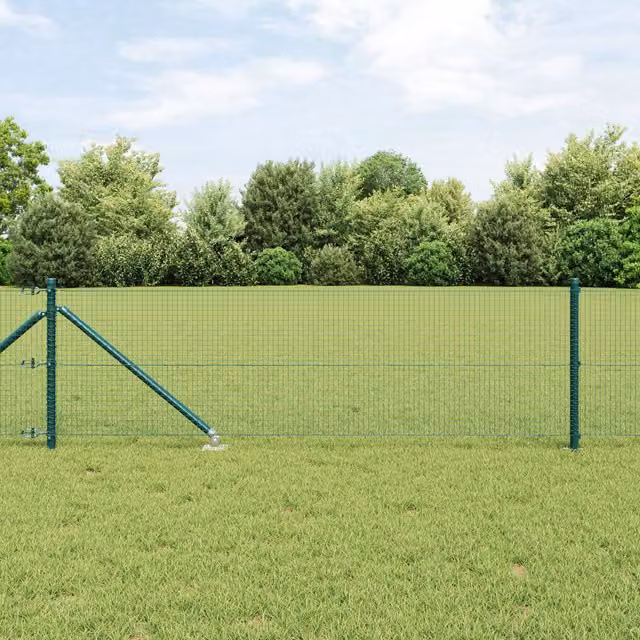 Berkfield Home Green Powder-Coated Steel Welded Wire Fence with 13 Round Spike Posts, W: 40 cm, L: 100 m