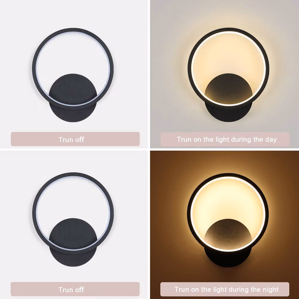 Pheashine Black Round LED Wall Light, 12W, 3000K Warm White, Diameter: 20 cm – 3