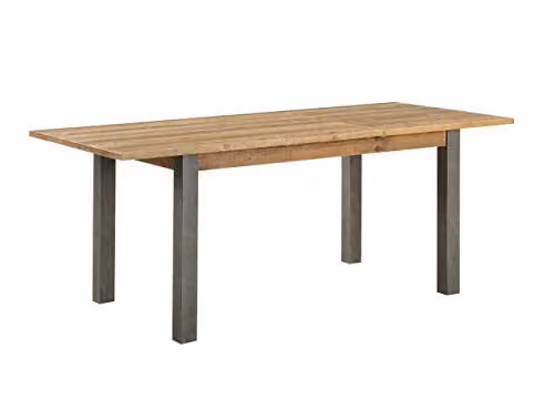 baumhaus Urban Elegance Reclaimed Extending Dining Table in Brown with Solid Wood and Steel Frame, W/D/H: 150 x 90 x 75 cm