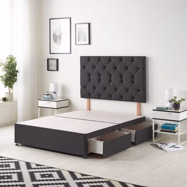 Somnior Beds Ltd Grey Velvet Upholstered Divan Bed Base with Drawers, W/D/H: 140 x 200 x 34.5 cm