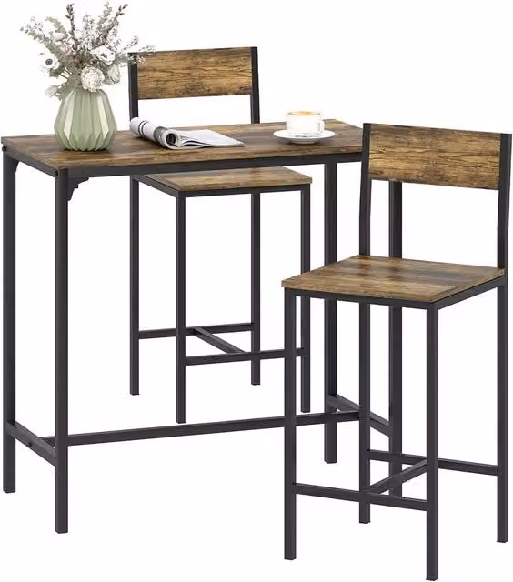 KORVIXA 3-Piece Bar Table and Stools Set in Rustic Brown