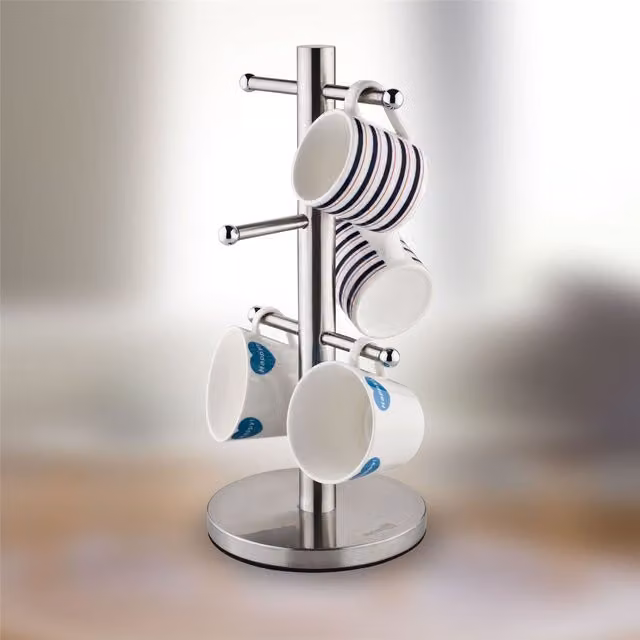 Homiu Freestanding Stainless Steel Mug Tree in Grey and Silver