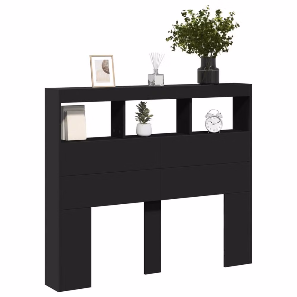 Berkfield Home Headboard Cabinet with Integrated LED Lighting and Shelf, Black, W/D/H: 120 x 17 x 102 cm – 4