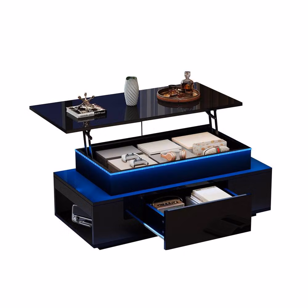 Rolipo Black High Gloss Lift Top Coffee Table with Storage and Lift Mechanism – 7