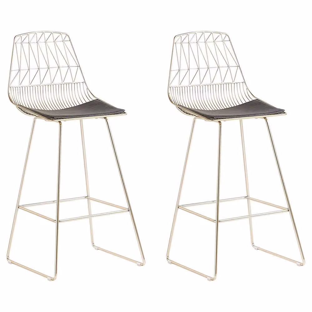 Wyld and Coco Set of 2 Gold Bar Chairs with Faux Leather Seats – 2