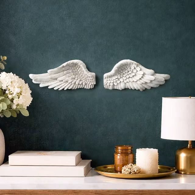 Marco Paul Set of 2 White Angel Wings Wall Sculptures, H 21 cm x W 14 cm