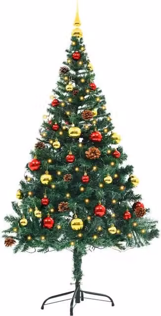 Berkfield Home Pre-lit Artificial Christmas Tree with Green, Gold and Red Baubles, Height: 150 cm