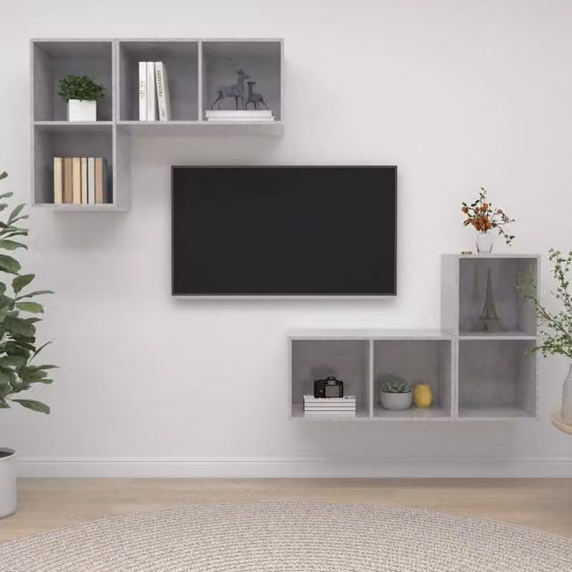 Berkfield Home Set of 4 Modern Wall-mounted TV Cabinets in Concrete Grey Matt Engineered Wood