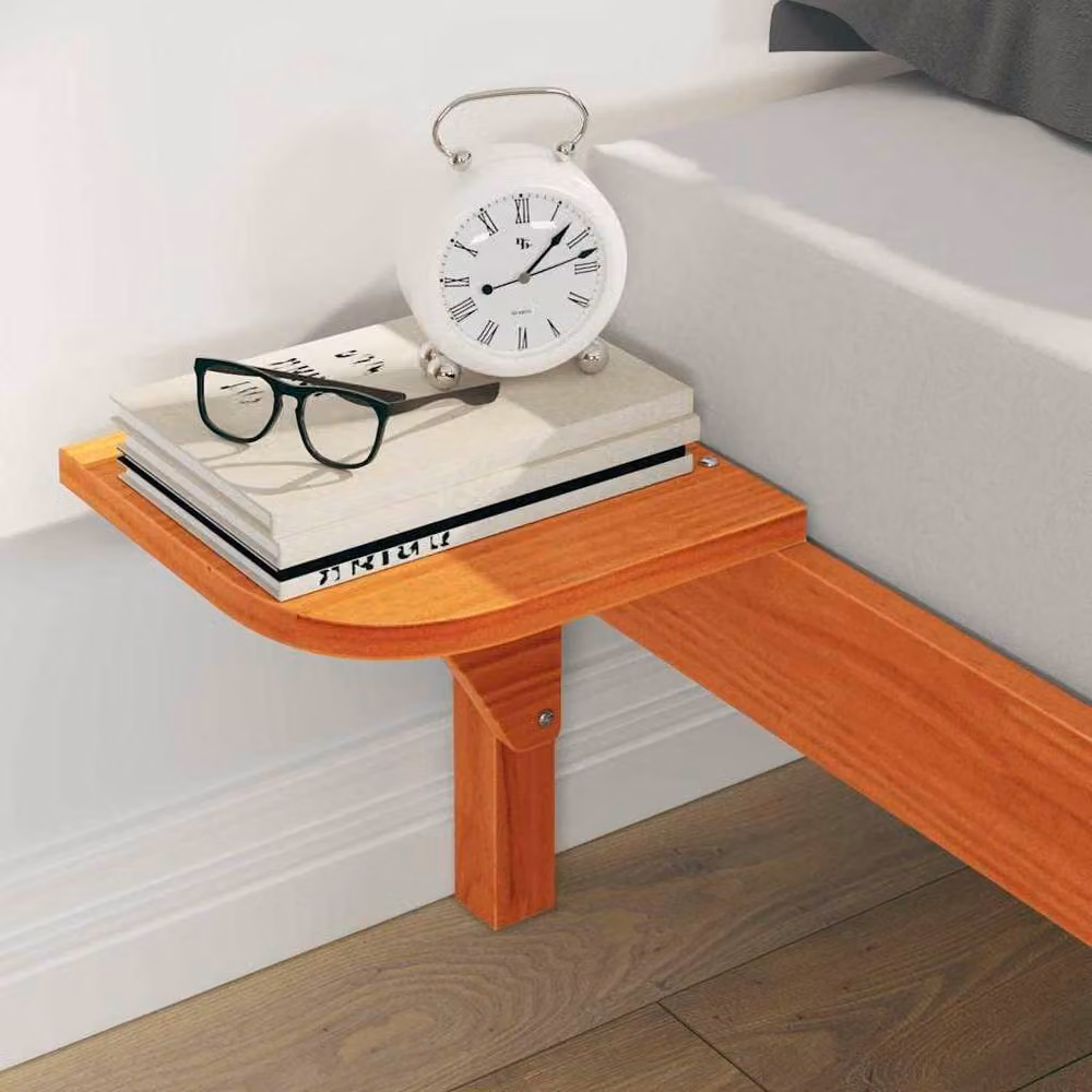 Berkfield Home Modern Solid Pine Bed Frame with Side Tables in Wax Brown, W: 140 cm, L: 210 cm – 3