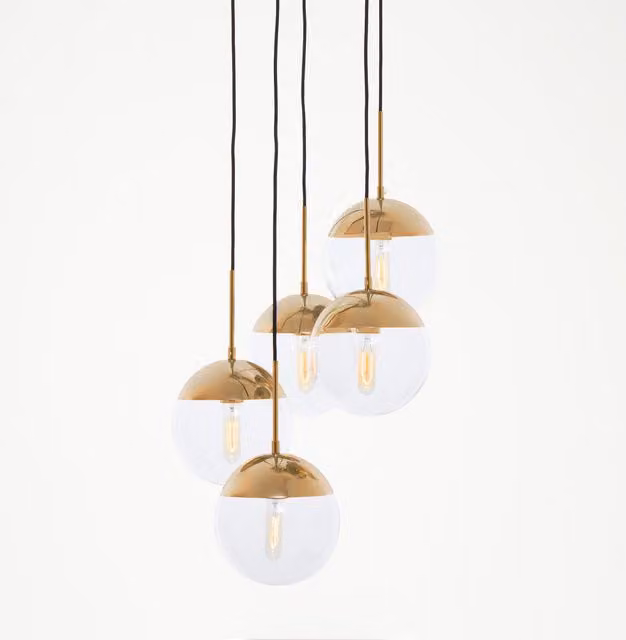 Orsina Gold and Transparent Glass Five Pendant Light Set by Interiors by Premier – 1
