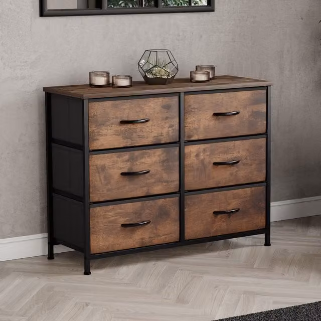 Vida Designs Chorley 6 Drawer Chest of Drawers Fabric and Metal Storage Organiser in Brown