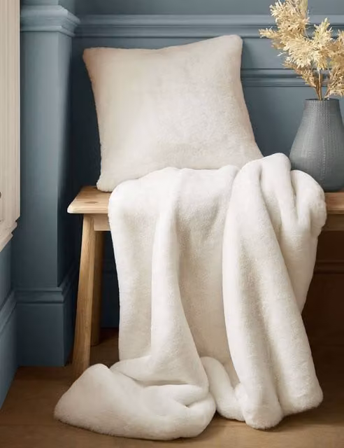 Laura Ashley Newland White Faux Fur Square Cushion