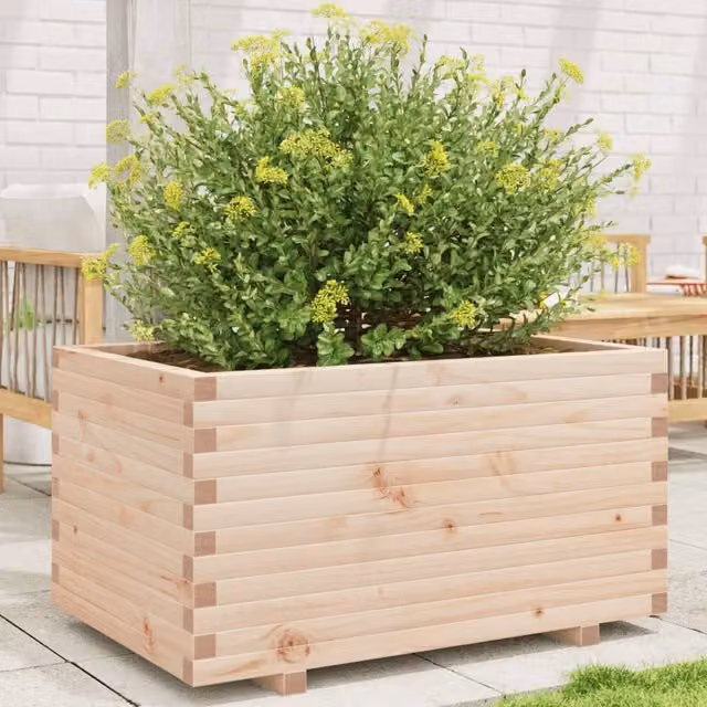 Berkfield Home Garden Planter in Brown Solid Wood, W: 90 cm, D: 60 cm, H: 49.5 cm