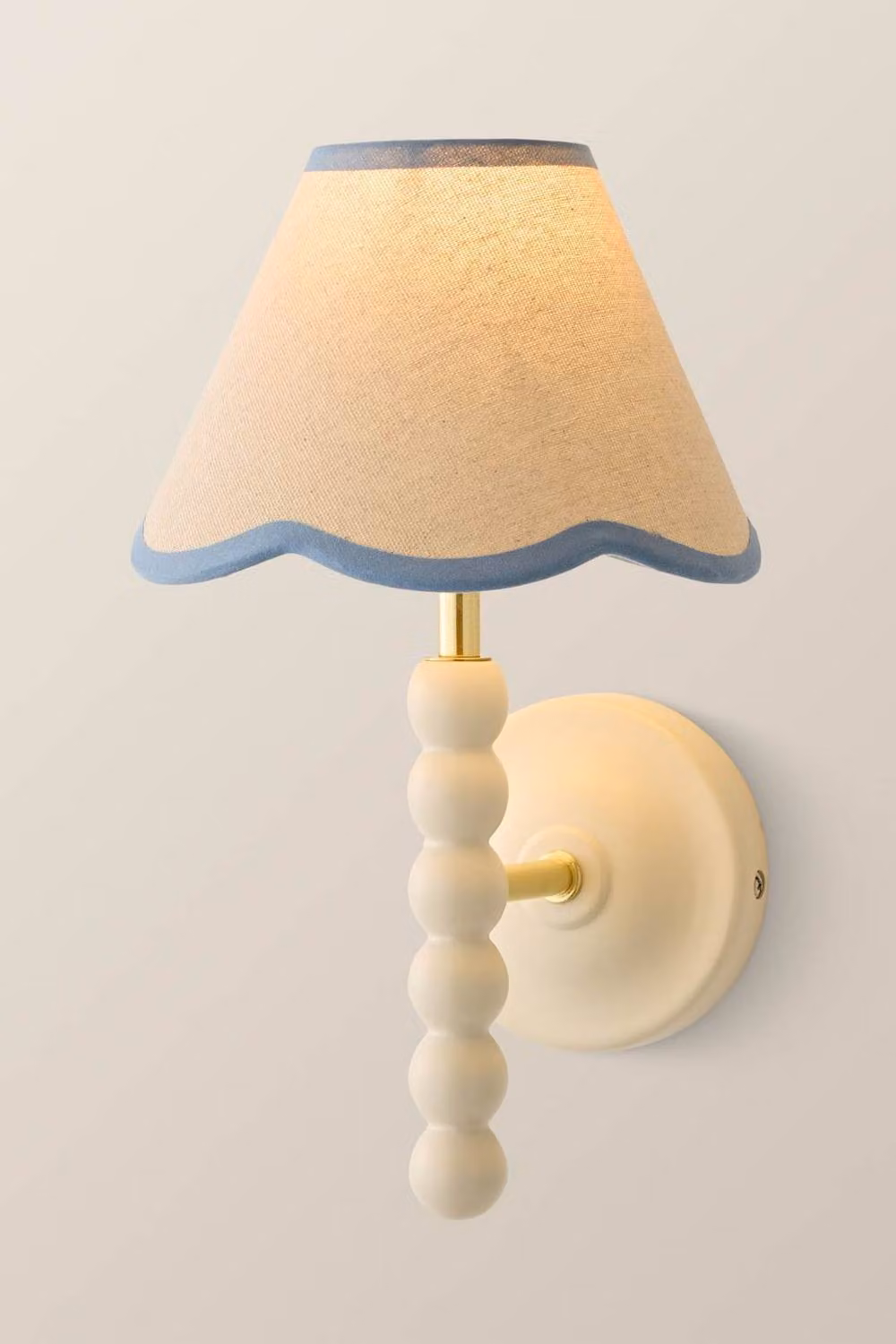 ValueLights Bobbins Cream Bobble Wall Light with Blue Trim Linen Fabric Shade – 2