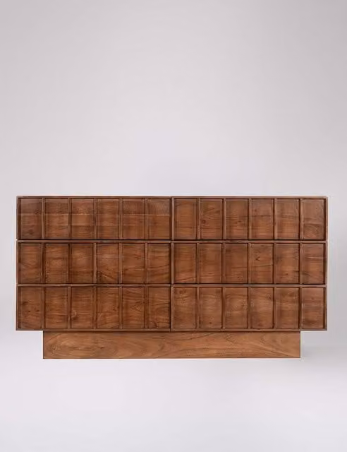 Swoon Sandon Acacia Wood 6 Drawer Chest in Medium Brown with Soft Close Drawers