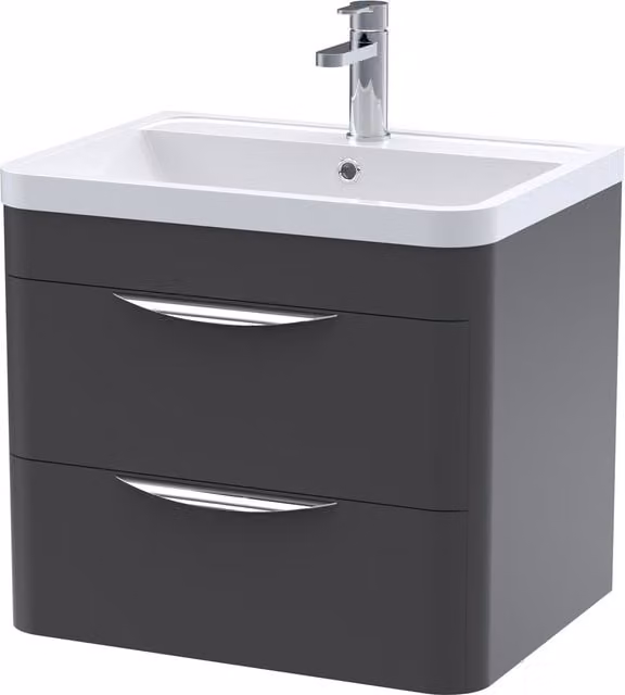 Balterley Wall Hung 2 Drawer Bathroom Vanity Unit and Basin, Dark Grey Matt – 1
