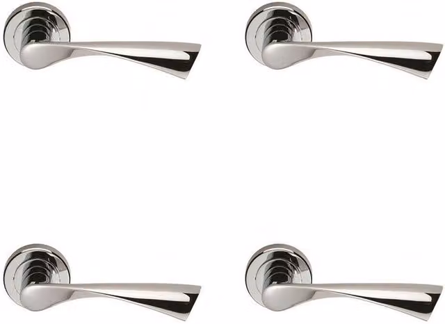 Loops 4x Pair Angular Twisted Handle on Round Rose Concealed Fix in Polished Chrome