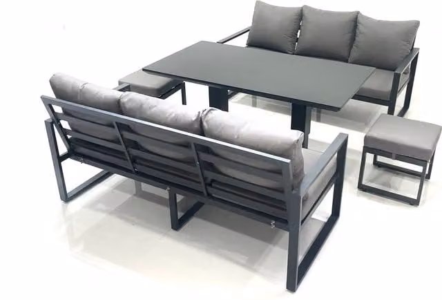 Fimous 8-Seater Aluminium Outdoor Garden Sofa Set with Adjustable Lift Table in Dark Grey