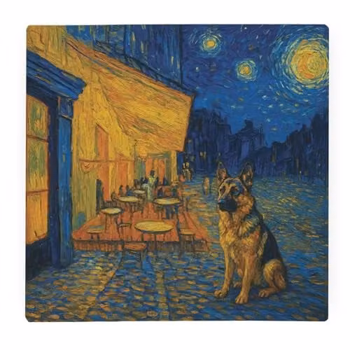 Purely Home Van Gogh German Shepherd Glass Worktop Protector, Multicolour, W: 30 cm x D: 30 cm