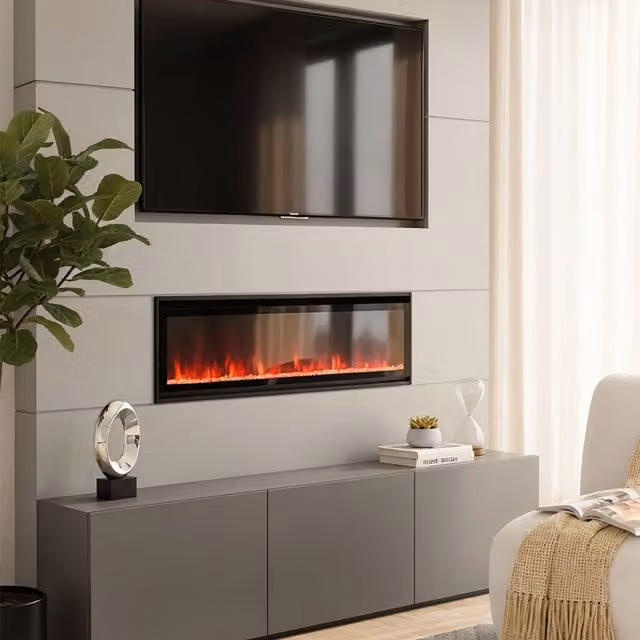 Livingandhome Wall Mounted Electric Fireplace Heater with Remote, Black, Width: 127 cm