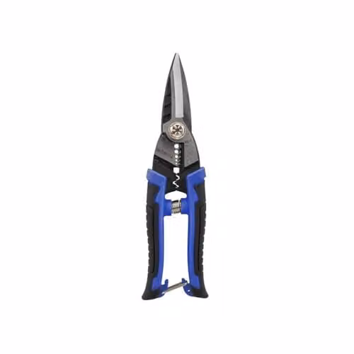 Faithfull Heavy-Duty Multi-Purpose Straight Snips in Blue, Black and Silver, Carbon Steel, Model FAISCHDMF8N – 1