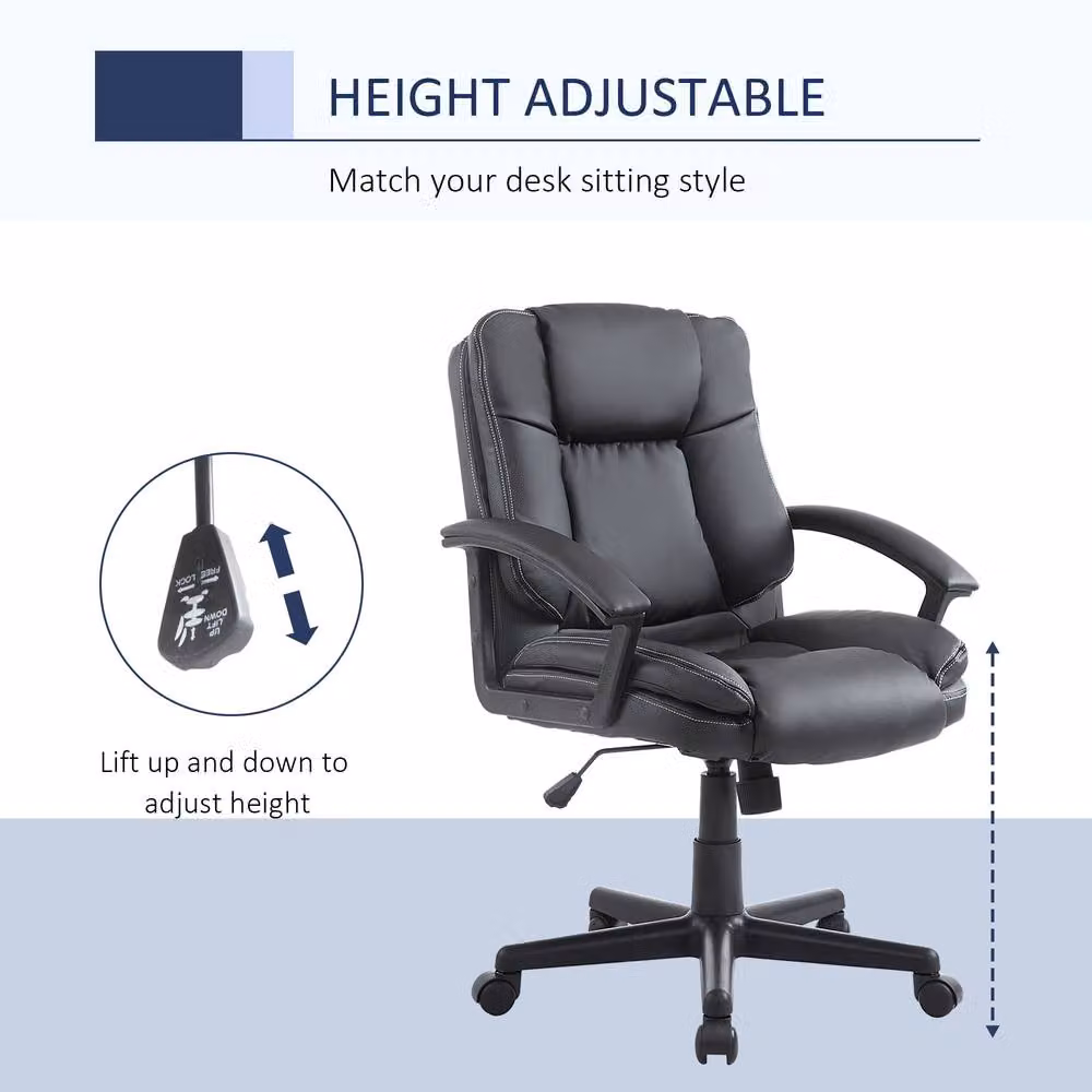 ERGOVEXA Black Synthetic Leather Task Chair with Armrests and 360 Degree Swivel for Home Office – 7
