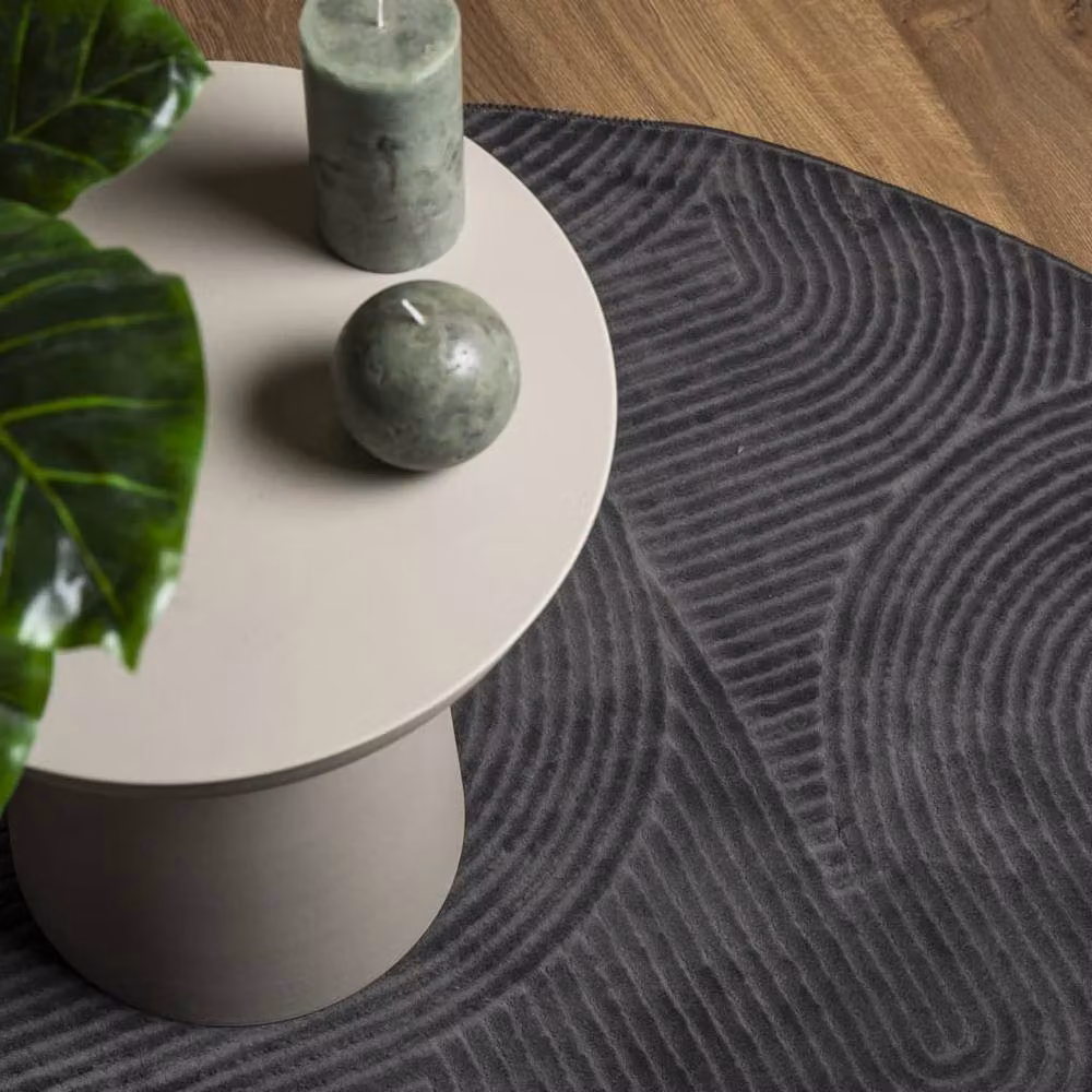 Berkfield Home IZA Round Short Pile Scandinavian Style Rug in Anthracite Grey, Diameter: 200 cm – 3