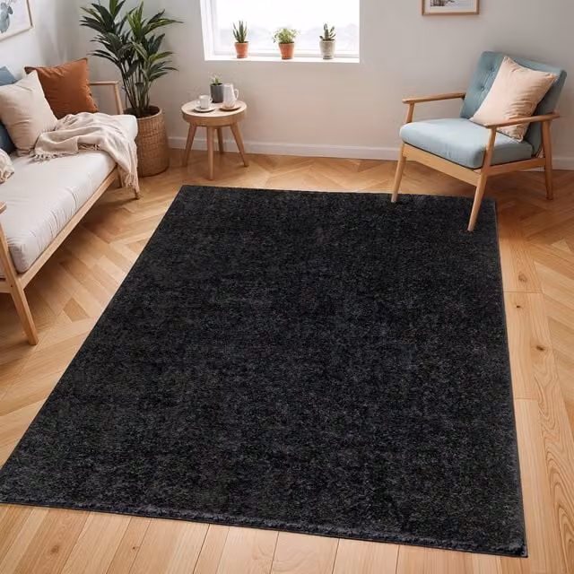 Livabliss Cloudy Shag Soft Plush Pile Round Living Room Rug in Black, Diameter: 120 cm – 1