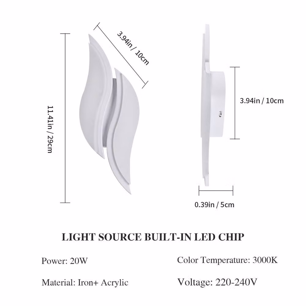 Pheashine Modern LED Wall Light, White Acrylic and Aluminium, 3000K Warm White, Length: 30 cm – 2