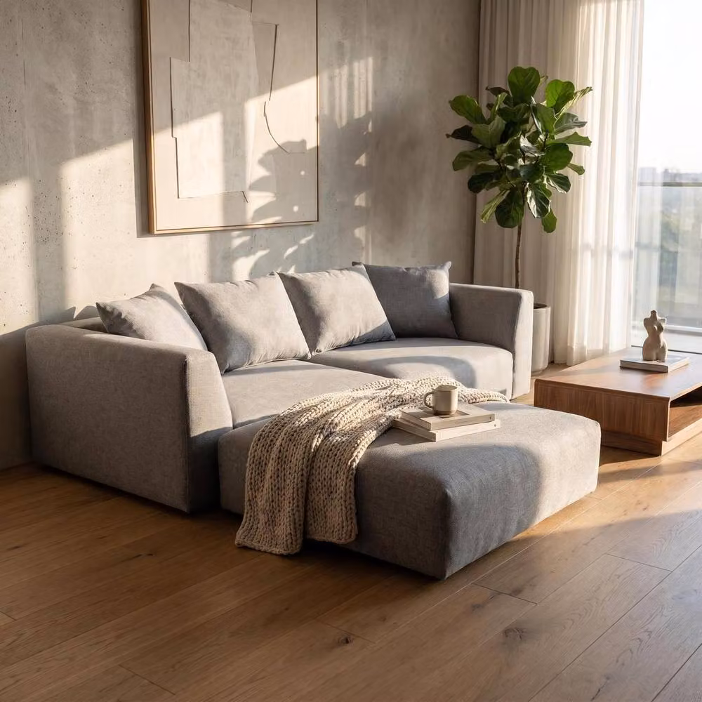 Abakus Direct Tokyo Reversible L-Shape Corner Sofa in Grey Brushed Tweed Fabric with Deep Seats – 2