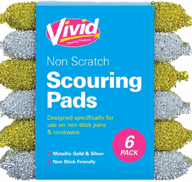 Vivid Non-Scratch Non-Stick Scouring Pads, 5 Pack, Gold and Silver