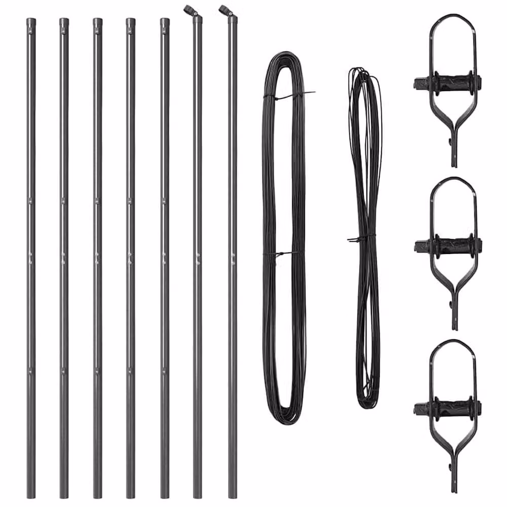 vidaXL Set of 7 Round Grey Metal and Plastic Fence Posts, Height: 170 cm – 3