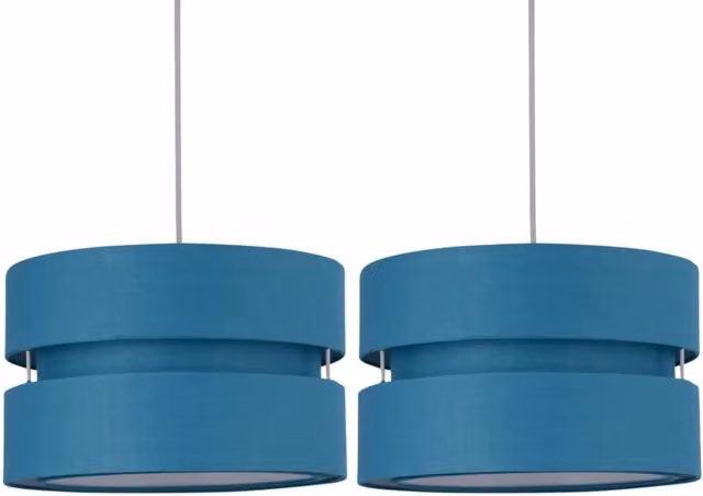 First Choice Lighting Pair of Teal Layered Easy Fit Fabric Light Shades