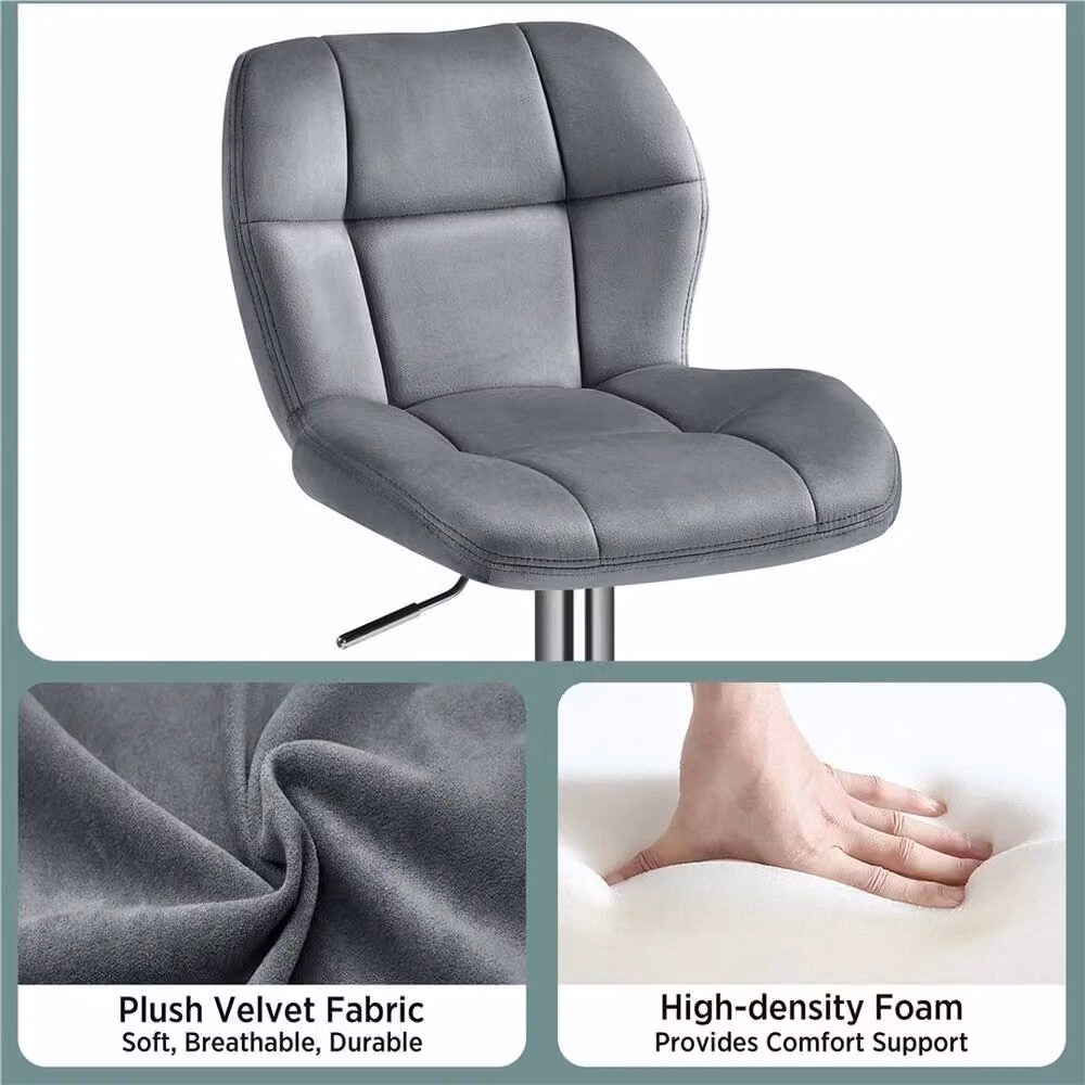 VOGREX Set of 2 Dark Grey Velvet Swivel Bar Stools with Backrest – 3