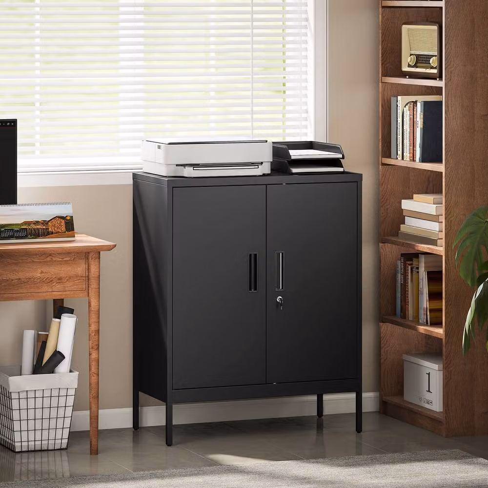 Rolipo Black Metal Lockable Storage Cabinet with Adjustable Shelves and Hinged Doors – 8