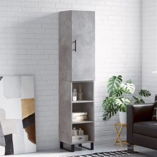vidaXL Modern Highboard in Concrete Grey with Hinged Doors and Open Shelves, W/D/H: 34.5 x 34 x 180 cm – 2