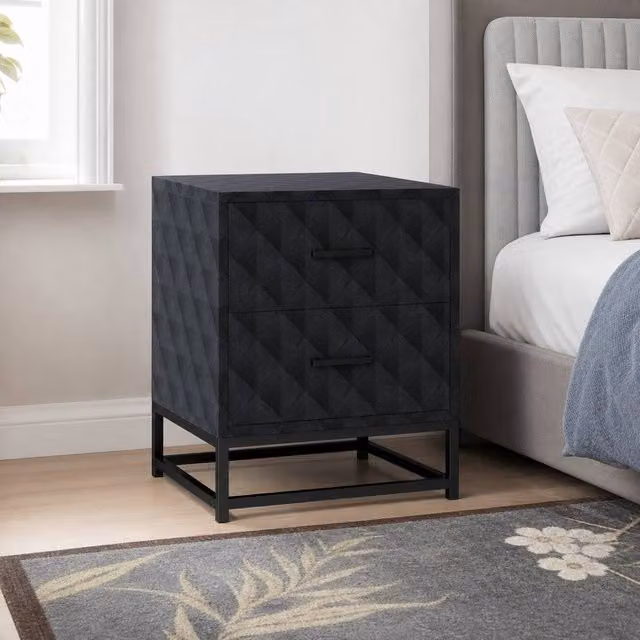 STILVORA Set of 2 Modern Black Bedside Tables with 2 Drawers