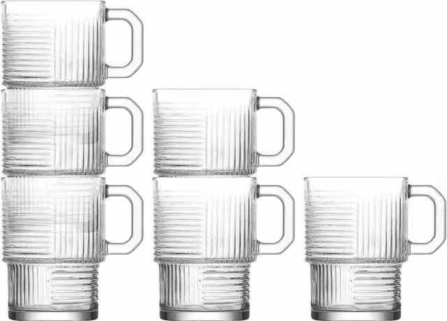 LAV Helen Stacking Glass Coffee Cups, 270ml, Pack of 6, Transparent