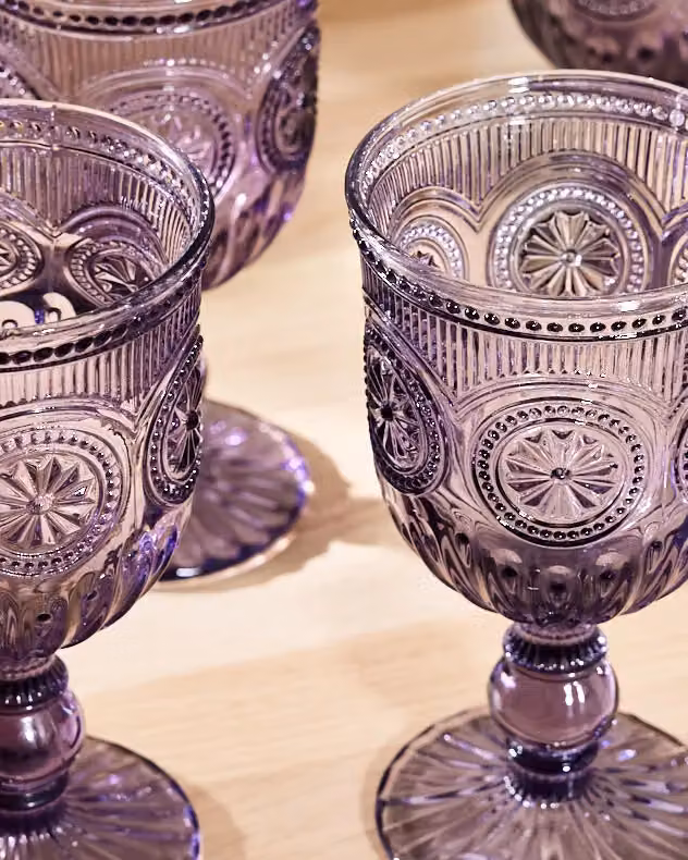 Dibor Set of 8 Purple Embossed Vintage Luxury Wine Glasses, 290ml per glass – 4